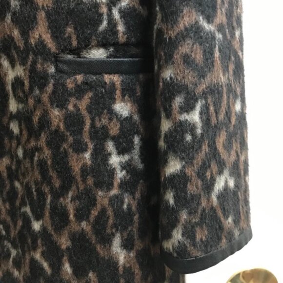 🔥🐾🔥Beautiful Coffee Black Animal Print Coat Jacket Cardigan Faux Leather Trim - Picture 10 of 12